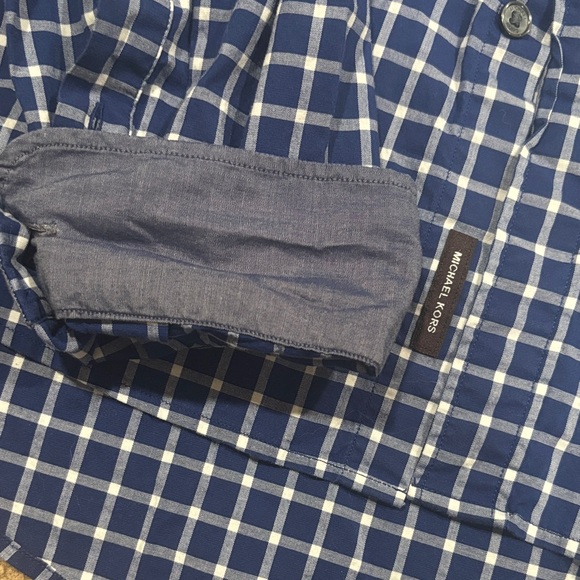 Michael Kors Navy and White Plaid Men's Shirt - Picture 2 of 4